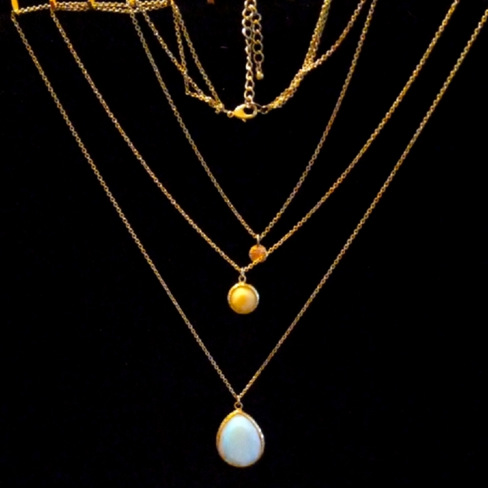 Elegant Opalite pendant and Baltic amber pendant on a Gold Layered Necklace Set